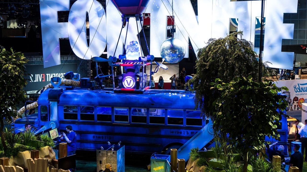 Front of the Fortnite exhibition area at the E3 2018 expo