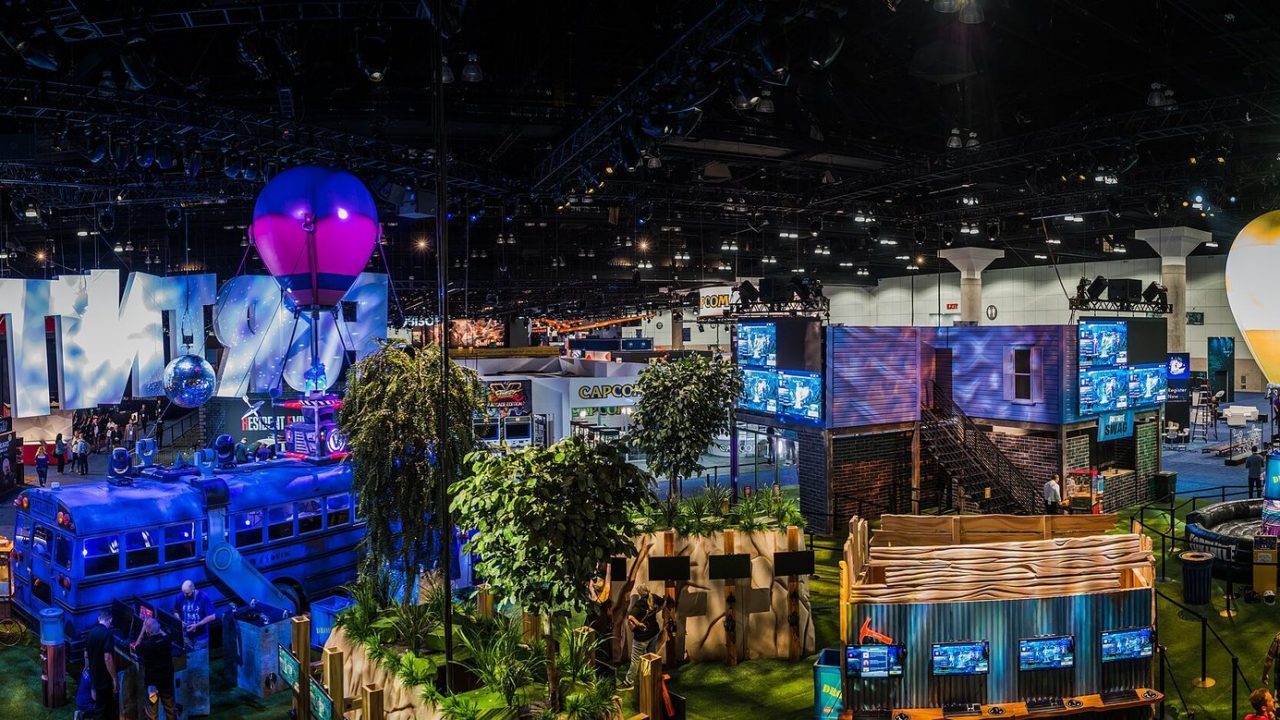 Panoramic view of the large Fortnite booth at the 2018 Electronic Entertainment Expo