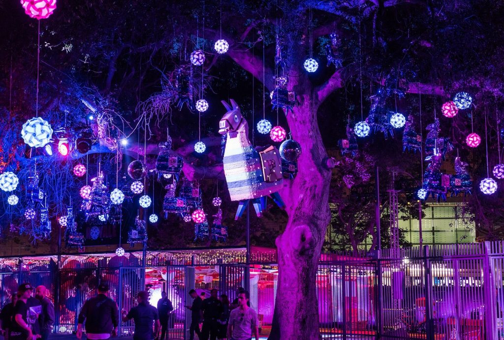 Giant Fortnite llama pinata at a Fortnite party during E3 2018